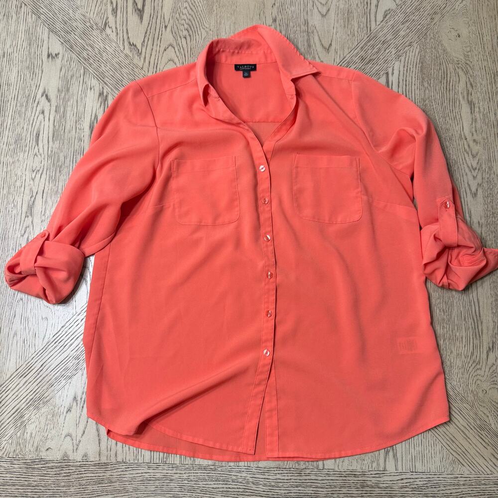 Talbots Nantucket Orange Button Front Shirt Large Petite